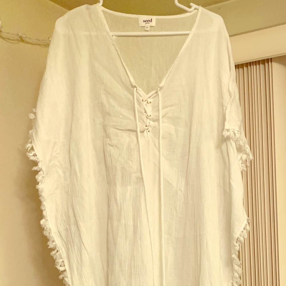 Seed Heritage • Cream Sheer Tunic with Tassle Trim
